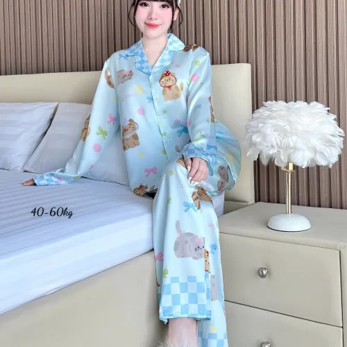 Nơi lấy sỉ đồ Bộ Ngủ Nữ - Đồ Bộ Tay Dài Quần Dài Họa Tiết Đơn Giản Mặc Mát Thoải Mái Size Thường 40–60kg