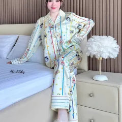 Nơi lấy sỉ đồ Bộ Ngủ Nữ - Đồ Bộ Tay Dài Quần Dài Họa Tiết Đơn Giản Mặc Mát Thoải Mái Size Thường 40–60kg