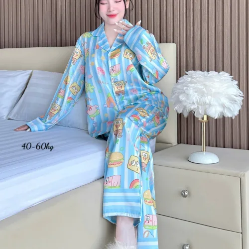 Nơi lấy sỉ đồ Bộ Ngủ Nữ - Đồ Bộ Tay Dài Quần Dài Họa Tiết Đơn Giản Mặc Mát Thoải Mái Size Thường 40–60kg