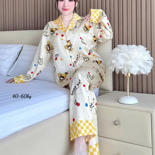 Nơi lấy sỉ đồ Bộ Ngủ Nữ - Đồ Bộ Tay Dài Quần Dài Họa Tiết Đơn Giản Mặc Mát Thoải Mái Size Thường 40–60kg