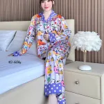 Nơi lấy sỉ đồ Bộ Ngủ Nữ - Đồ Bộ Tay Dài Quần Dài Họa Tiết Đơn Giản Mặc Mát Thoải Mái Size Thường 40–60kg