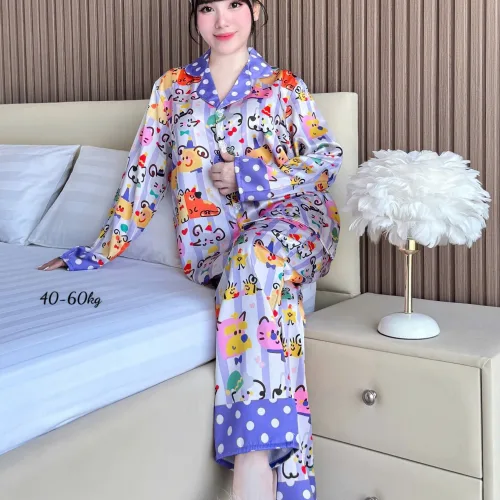 Nơi lấy sỉ đồ Bộ Ngủ Nữ - Đồ Bộ Tay Dài Quần Dài Họa Tiết Đơn Giản Mặc Mát Thoải Mái Size Thường 40–60kg