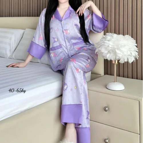 Chỗ sỉ đồ Bộ Ngủ Nữ - Đồ Bộ Tay Lỡ Quần Dài Họa Tiết Đơn Giản Mặc Mát Thoải Mái Size Thường 40–65kg