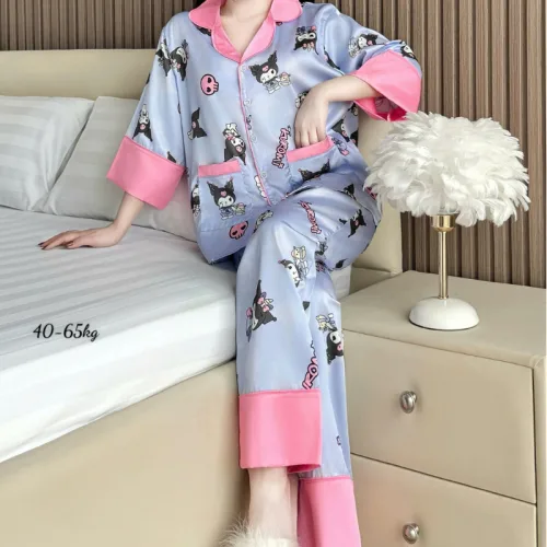 Chỗ sỉ đồ Bộ Ngủ Nữ - Đồ Bộ Tay Lỡ Quần Dài Họa Tiết Đơn Giản Mặc Mát Thoải Mái Size Thường 40–65kg