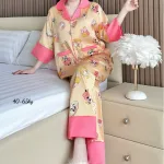Chỗ sỉ đồ Bộ Ngủ Nữ - Đồ Bộ Tay Lỡ Quần Dài Họa Tiết Đơn Giản Mặc Mát Thoải Mái Size Thường 40–65kg