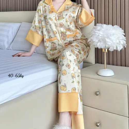 Chỗ sỉ đồ Bộ Ngủ Nữ - Đồ Bộ Tay Lỡ Quần Dài Họa Tiết Đơn Giản Mặc Mát Thoải Mái Size Thường 40–65kg