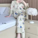 Chỗ sỉ đồ Bộ Ngủ Nữ - Đồ Bộ Tay Lỡ Quần Dài Họa Tiết Đơn Giản Mặc Mát Thoải Mái Size Thường 40–65kg