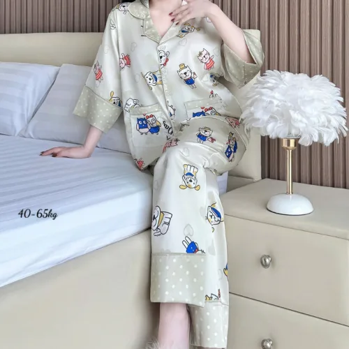 Chỗ sỉ đồ Bộ Ngủ Nữ - Đồ Bộ Tay Lỡ Quần Dài Họa Tiết Đơn Giản Mặc Mát Thoải Mái Size Thường 40–65kg