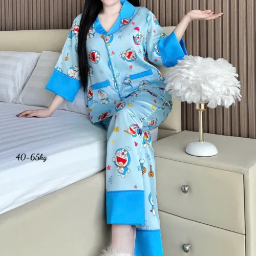 Chỗ sỉ đồ Bộ Ngủ Nữ - Đồ Bộ Tay Lỡ Quần Dài Họa Tiết Đơn Giản Mặc Mát Thoải Mái Size Thường 40–65kg