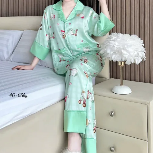 Chỗ sỉ đồ Bộ Ngủ Nữ - Đồ Bộ Tay Lỡ Quần Dài Họa Tiết Đơn Giản Mặc Mát Thoải Mái Size Thường 40–65kg
