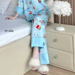 Chỗ sỉ đồ Bộ Ngủ Nữ - Đồ Bộ Tay Lỡ Quần Dài Họa Tiết Đơn Giản Mặc Mát Thoải Mái Size Thường 40–65kg