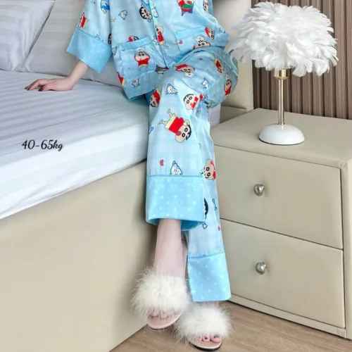 Chỗ sỉ đồ Bộ Ngủ Nữ - Đồ Bộ Tay Lỡ Quần Dài Họa Tiết Đơn Giản Mặc Mát Thoải Mái Size Thường 40–65kg