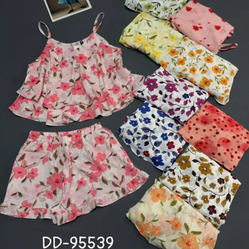 Nguồn hàng sỉ đồ bộ nữ 2 dây quần đùi hoa vải mango DD-95539