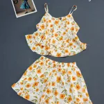 Nguồn hàng sỉ đồ bộ nữ 2 dây quần đùi hoa vải mango DD-95539