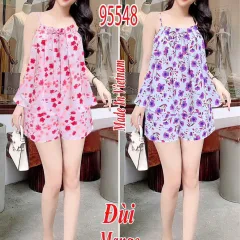 Bộ đồ nữ hai dây quần đùi vải mango họa tiết hoa DD-95548