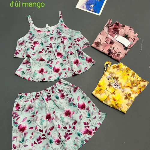 Nơi lấy sỉ đồ bộ nữ 2 dây vải mango quần đùi hoa HK-8083