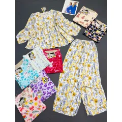 Đồ bộ nữ babydoll tay dài, quần dài họa tiết vải tole mịn mát, size 45-62kg