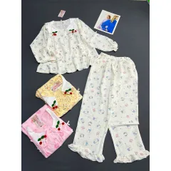 Nguồn hàng sỉ đồ Bộ Nữ Áo Cổ Sen Tay Dài Quần Dài Họa Tiết Gấu Đáng Yêu Vải Cotton Hàn Mịn Mát Size 45-62kg