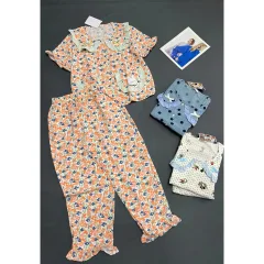 Nguồn hàng sỉ đồ Bộ Nữ Áo Cổ Sen Tay Ngắn Quần Dài Họa Tiết Đáng Yêu Vải Cotton Hàn Mịn Mát Size 45-62kg