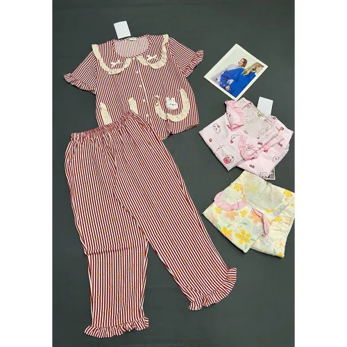 Nguồn hàng sỉ đồ Bộ Nữ Áo Cổ Sen Tay Ngắn Quần Dài Họa Tiết Đáng Yêu Vải Cotton Hàn Mịn Mát Size 45-62kg