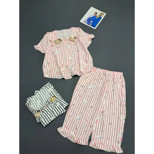Đồ Bộ Nữ Cotton Hàn Mịn Mát, Cổ Sen, Quần Lửng Họa Tiết Gấu 45-62kg