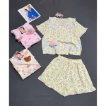 Đồ Bộ Nữ Cotton Hàn Áo Cổ Sen, Tay Ngắn Và Quần Đùi Họa Tiết Size 45-62kg