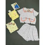 Đồ Bộ Nữ Cotton Hàn Áo Cổ Sen, Tay Ngắn Và Quần Đùi Họa Tiết Size 45-62kg