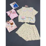 Đồ Bộ Nữ Cotton Hàn Áo Cổ Sen, Tay Ngắn Và Quần Đùi Họa Tiết Size 45-62kg