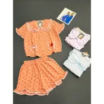 Chỗ sỉ đồ Bộ Nữ Áo Cổ Sen Tay Ngắn Quần Đùi Họa Tiết Chấm Bi Vải Cotton Hàn Mịn Mát Size 45-62kg