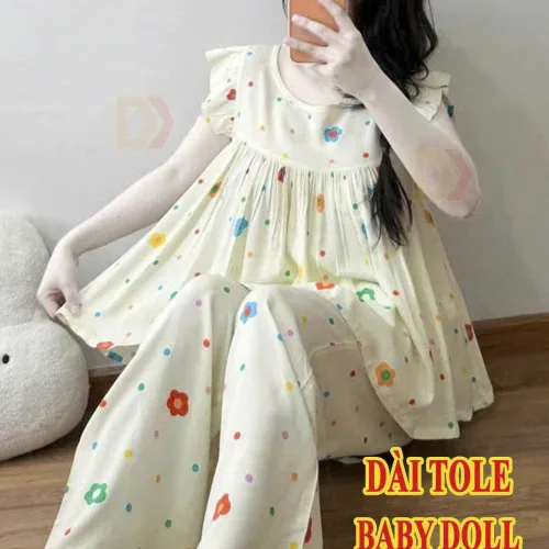 Đồ mặc nhà nữ Dd-0568 áo sát nách quần dài vải tole