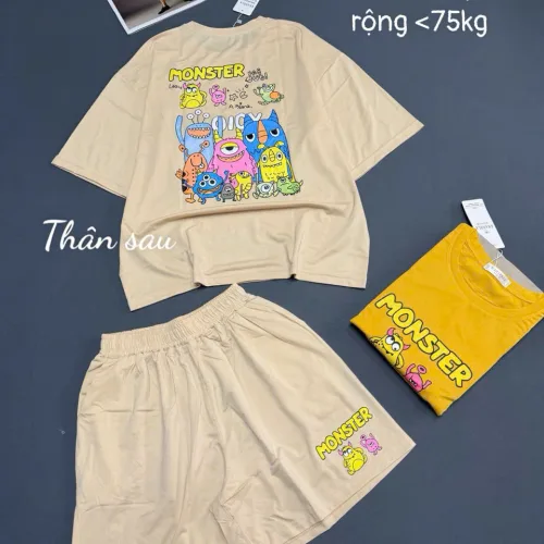 Bộ nữ áo ngắn tay và quần đùi thun Hàn phom rộng dưới 75kg