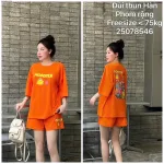Bộ nữ áo ngắn tay và quần đùi thun Hàn phom rộng dưới 75kg