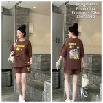 Bộ nữ áo ngắn tay và quần đùi thun Hàn phom rộng dưới 75kg