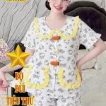 Chỗ sỉ đồ bộ nữ cổ sen quần đùi vải cotton hàn không giãn QV-95026