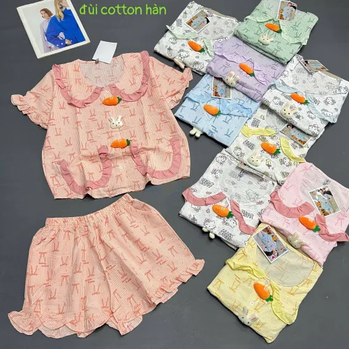 Chỗ sỉ đồ bộ nữ cổ sen quần đùi vải cotton hàn không giãn QV-95026
