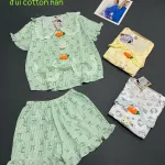Chỗ sỉ đồ bộ nữ cổ sen quần đùi vải cotton hàn không giãn QV-95026