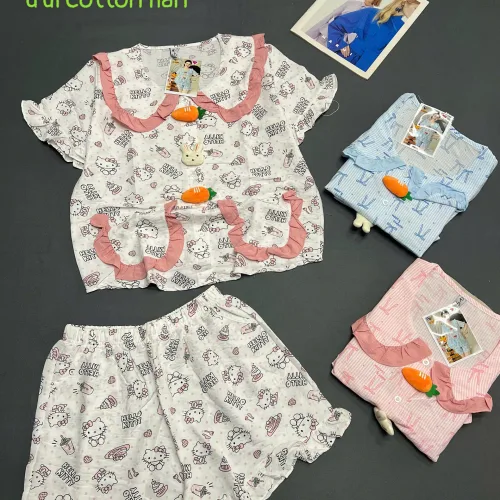 Chỗ sỉ đồ bộ nữ cổ sen quần đùi vải cotton hàn không giãn QV-95026