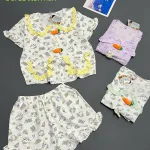 Chỗ sỉ đồ bộ nữ cổ sen quần đùi vải cotton hàn không giãn QV-95026