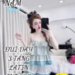 Đồ bộ nữ áo hai dây bèo 3 tầng, quần đùi latin BN-81009