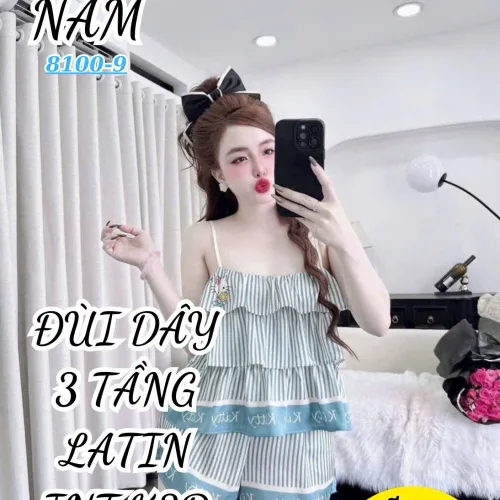 Đồ bộ nữ áo hai dây bèo 3 tầng, quần đùi latin BN-81009