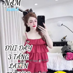 Đồ bộ nữ áo hai dây bèo 3 tầng, quần đùi latin BN-81009