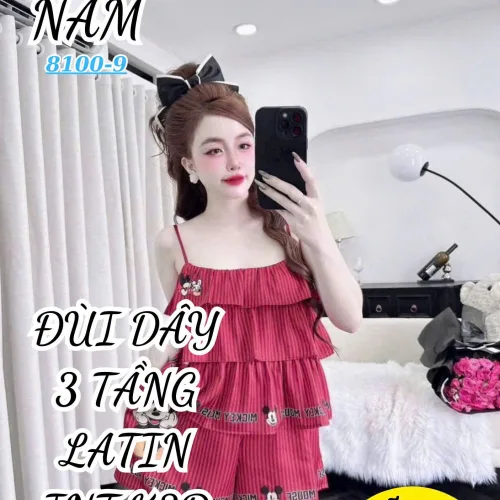 Đồ bộ nữ áo hai dây bèo 3 tầng, quần đùi latin BN-81009