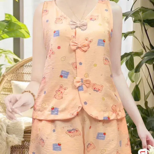 Chỗ sỉ đồ bộ nữ mặt nhà cotton hàn áo sát nách quần đùi HT-75235