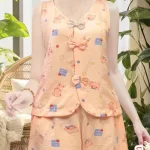 Chỗ sỉ đồ bộ nữ mặt nhà cotton hàn áo sát nách quần đùi HT-75235