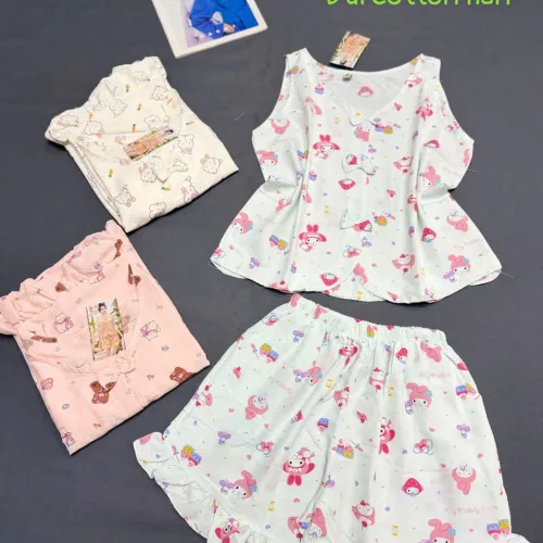 Chỗ sỉ đồ bộ nữ mặt nhà cotton hàn áo sát nách quần đùi HT-75235