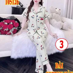 Pijama nữ cotton Hàn không giãn, áo cộc tay quần dài