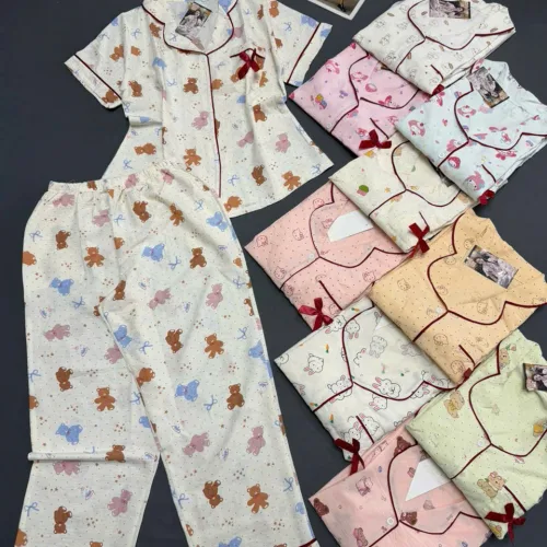 Bộ pijama nữ cotton Hàn HT-05241 gồm áo tay ngắn và quần dài