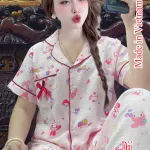 Bộ pijama nữ cotton Hàn HT-05241 gồm áo tay ngắn và quần dài