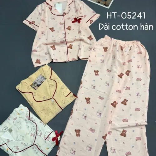 Bộ pijama nữ cotton Hàn HT-05241 gồm áo tay ngắn và quần dài