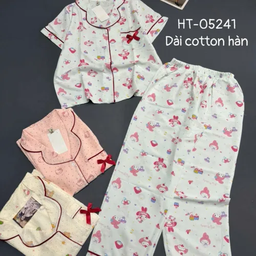 Bộ pijama nữ cotton Hàn HT-05241 gồm áo tay ngắn và quần dài